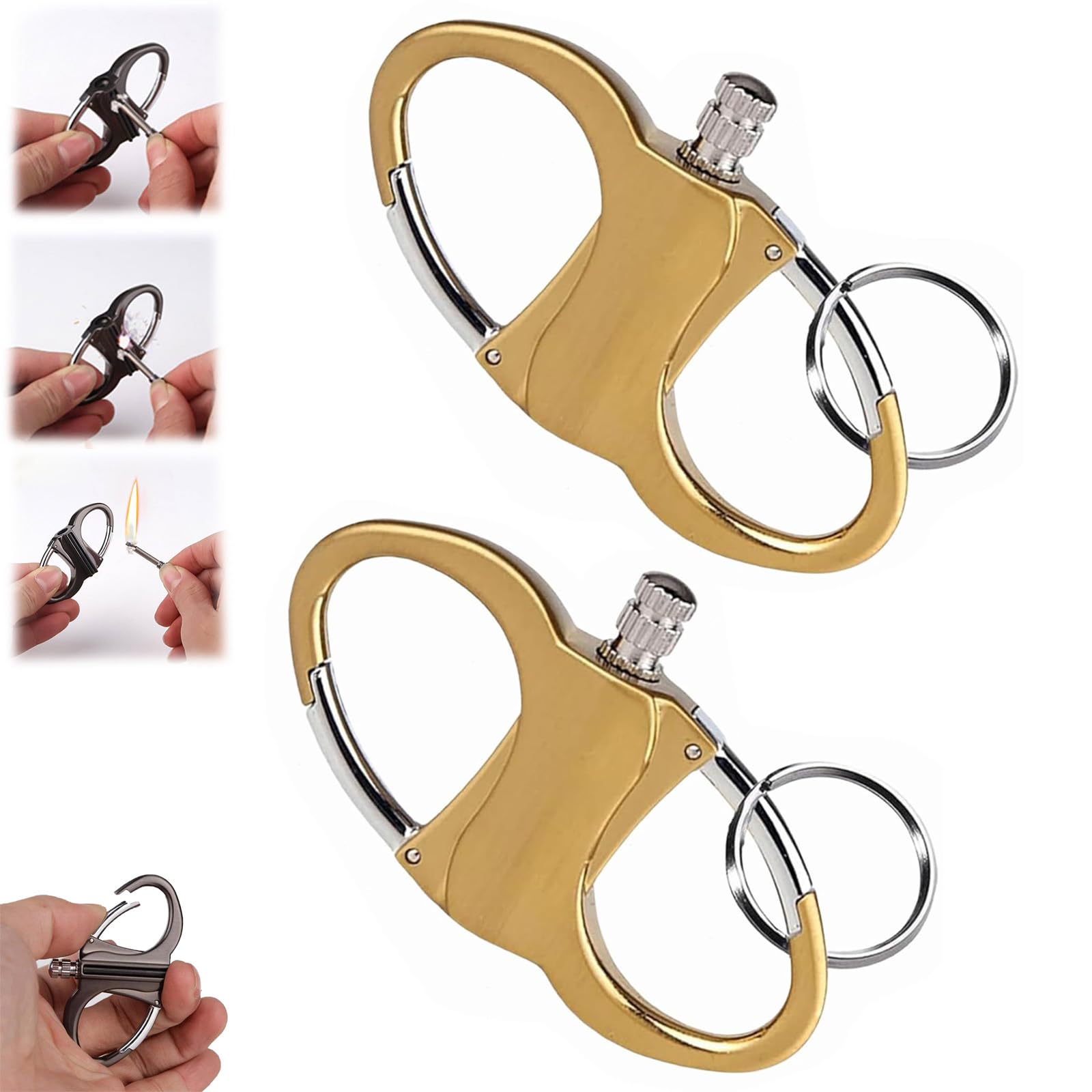 Permanent Match Infinity Lighter with Keychain, 2025 New Keychain Lighter, Metal Keychain Unlimited Waterproof Matches, Portable Emergency Fire Starter Striker Set for Outdoor Camping (Gold-2PCS)