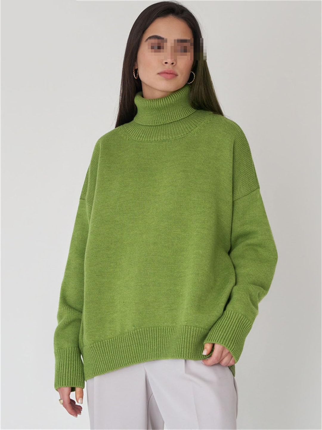 Vogrtcc Maglioni da Donna A Collo Alto in Maglia, Pullover, Maglie A Maniche Lunghe, Maglioni Larghi
