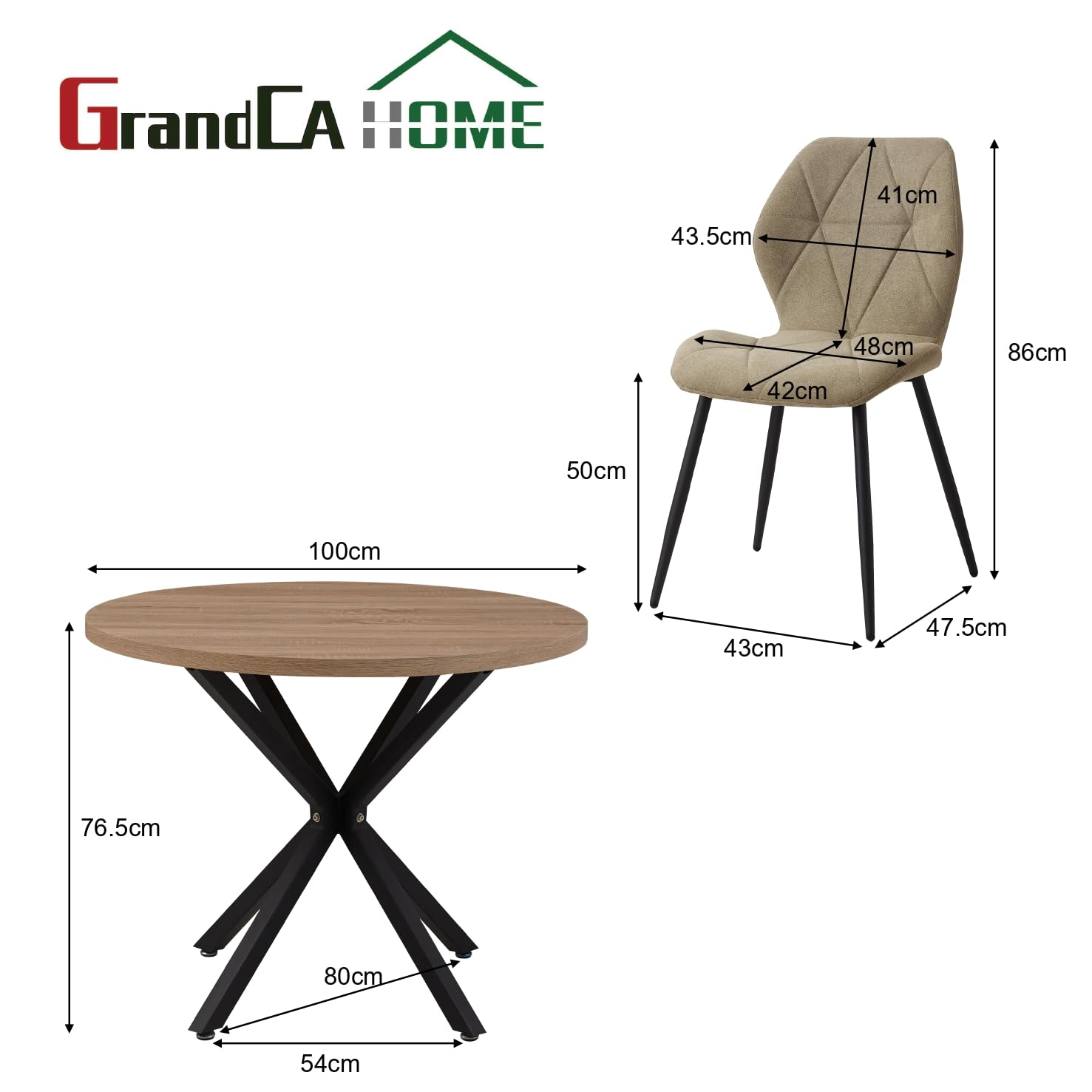 GrandCA HOME Set Tavolo e Sedie da Pranzo, Tavolo da Pranzo Rotondo da 100 CM e 4 Sedie Moderne in Lino, per Sala da Pranzo, Cucina, Soggiorno (Chiaro + Verde)