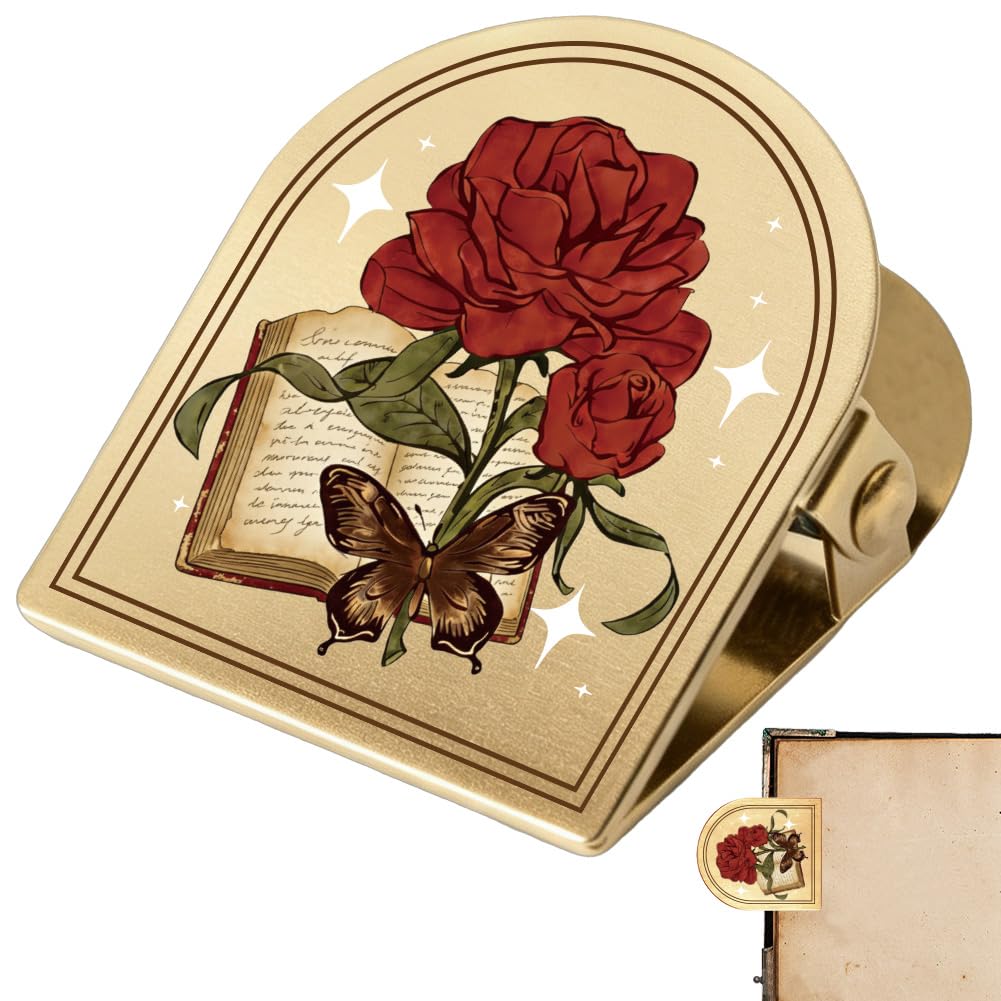 CRASPIRE Metal Book Clip Flower Vintage Journal Brass Clip Rose Butterfly