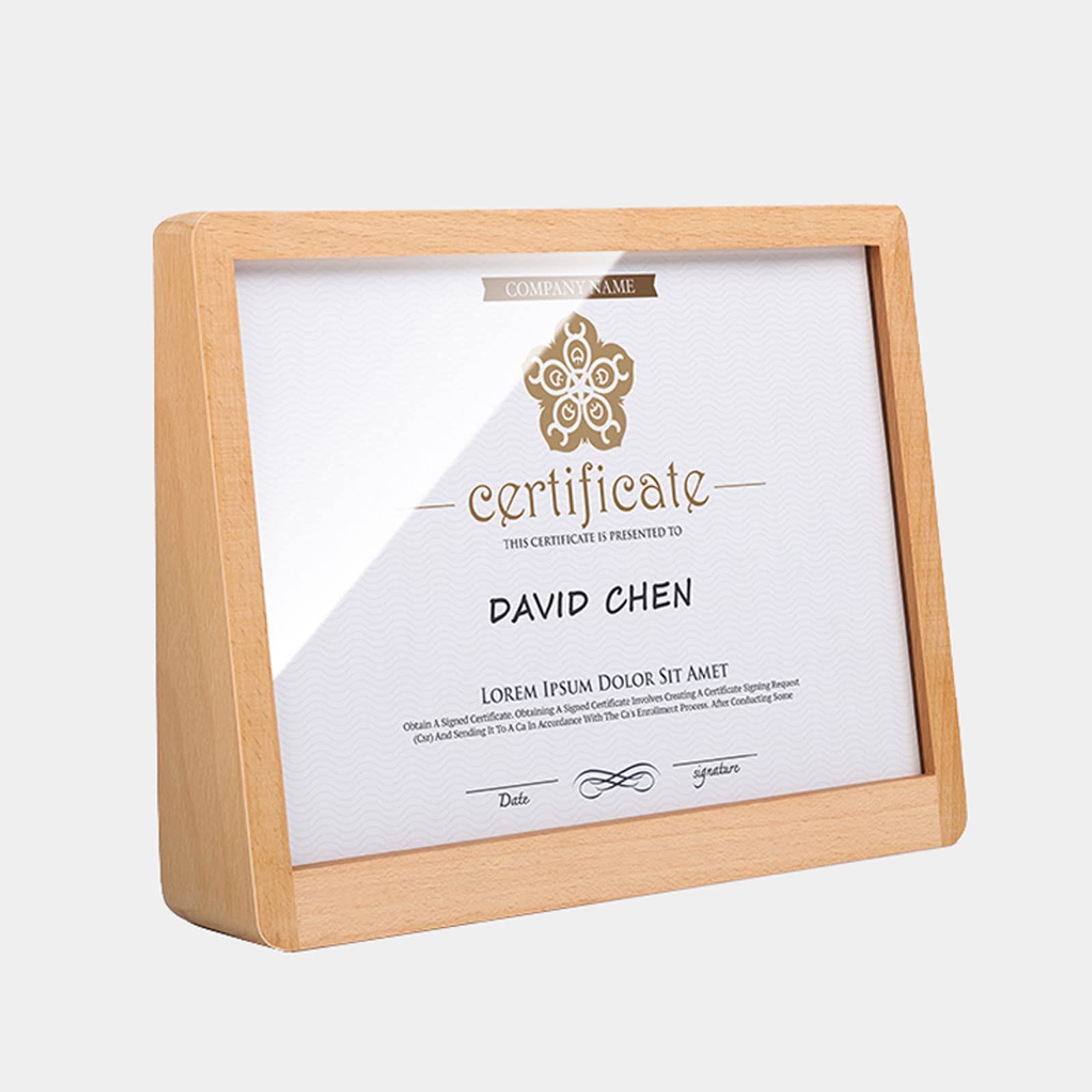 Certificate frame Trapezoidal, Wooden Frame, Photo, for Tabletop Display, for Ads