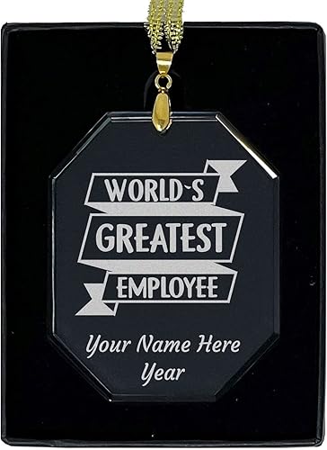 LaserGram Adorno de Navidad de vidrio personalizado, el mayor empleado del mundo, idea de regalo personalizada grabada con láser (forma rectangular)