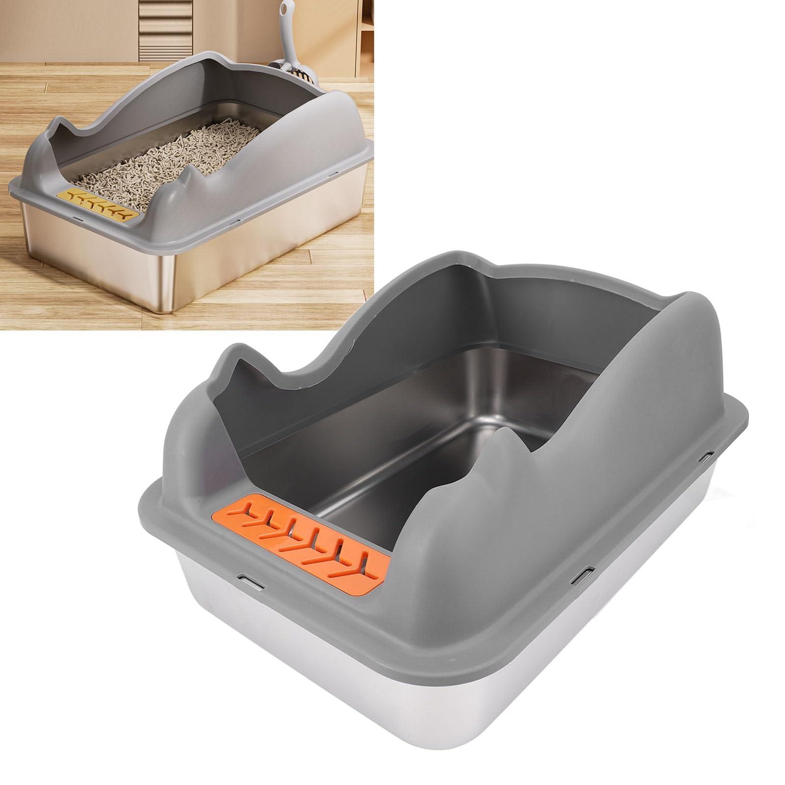 FILFEEL Lettiera per Gatti in Acciaio Inossidabile con Coperchio - Lettiera in Metallo Chiusa con i Lati Alti per Gatti di Taglia Grande, Design a Prova di Ingresso dall'alto, Facile - - per