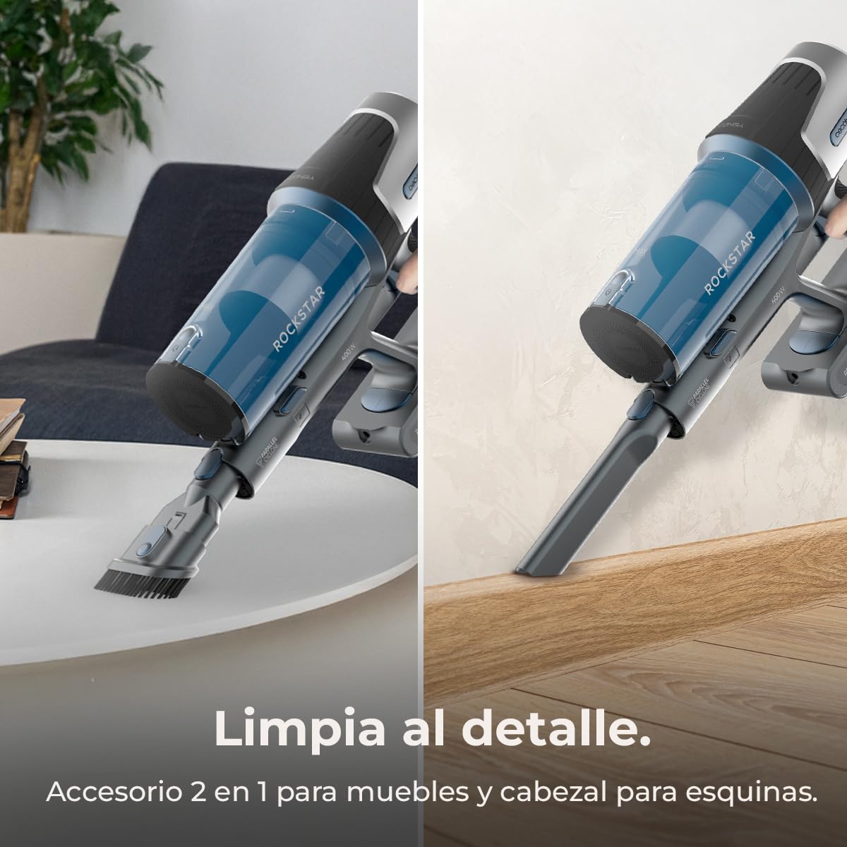 Cecotec Aspiradora Escoba sin Cable 60kPa-400W-120AW-60mins de Autonomía en Modo Eco - Conga Rockstar RS50 X-Treme. Motor de 400W, Tubo Rígido y Cepillo Mixto XL, Limpia hasta 130m2