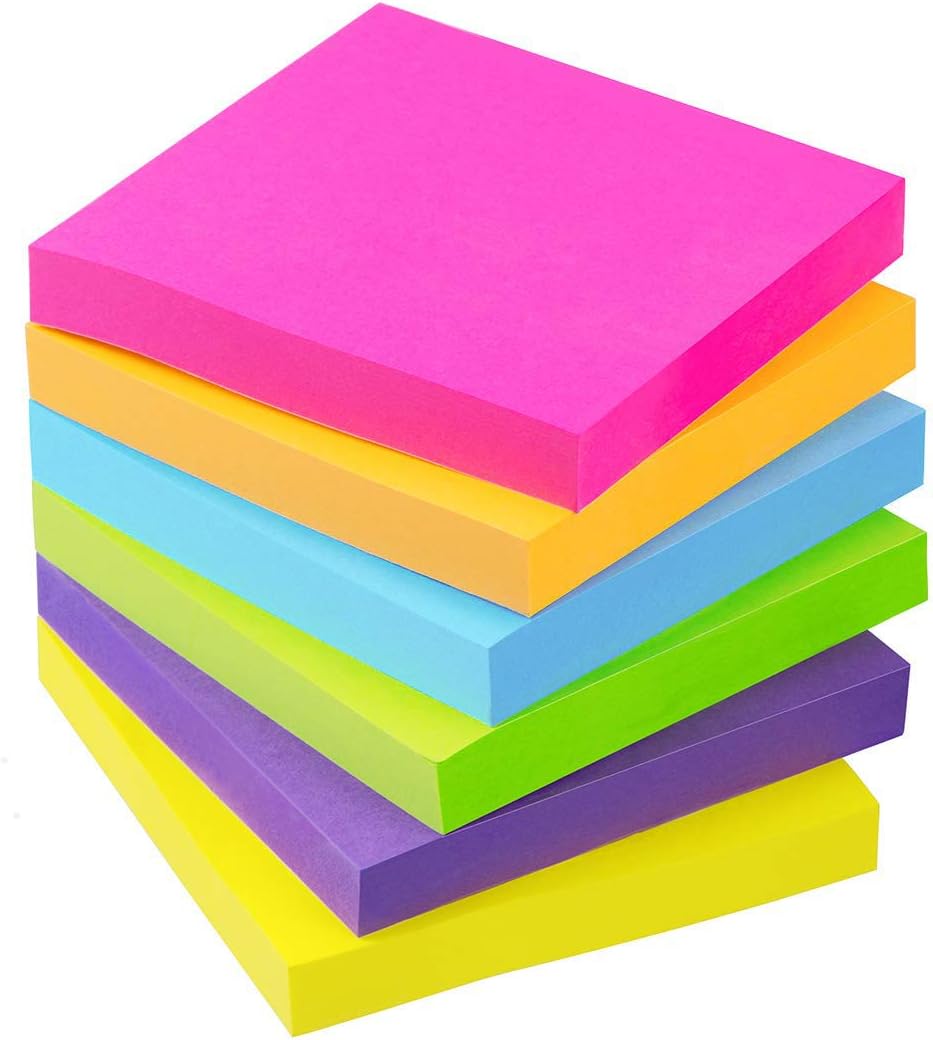 Sticky Notes 3x3 Self-Stick Notes 6 Bright Multi Colors Sticky Notes 6 Pads 100 Sheet/Pad