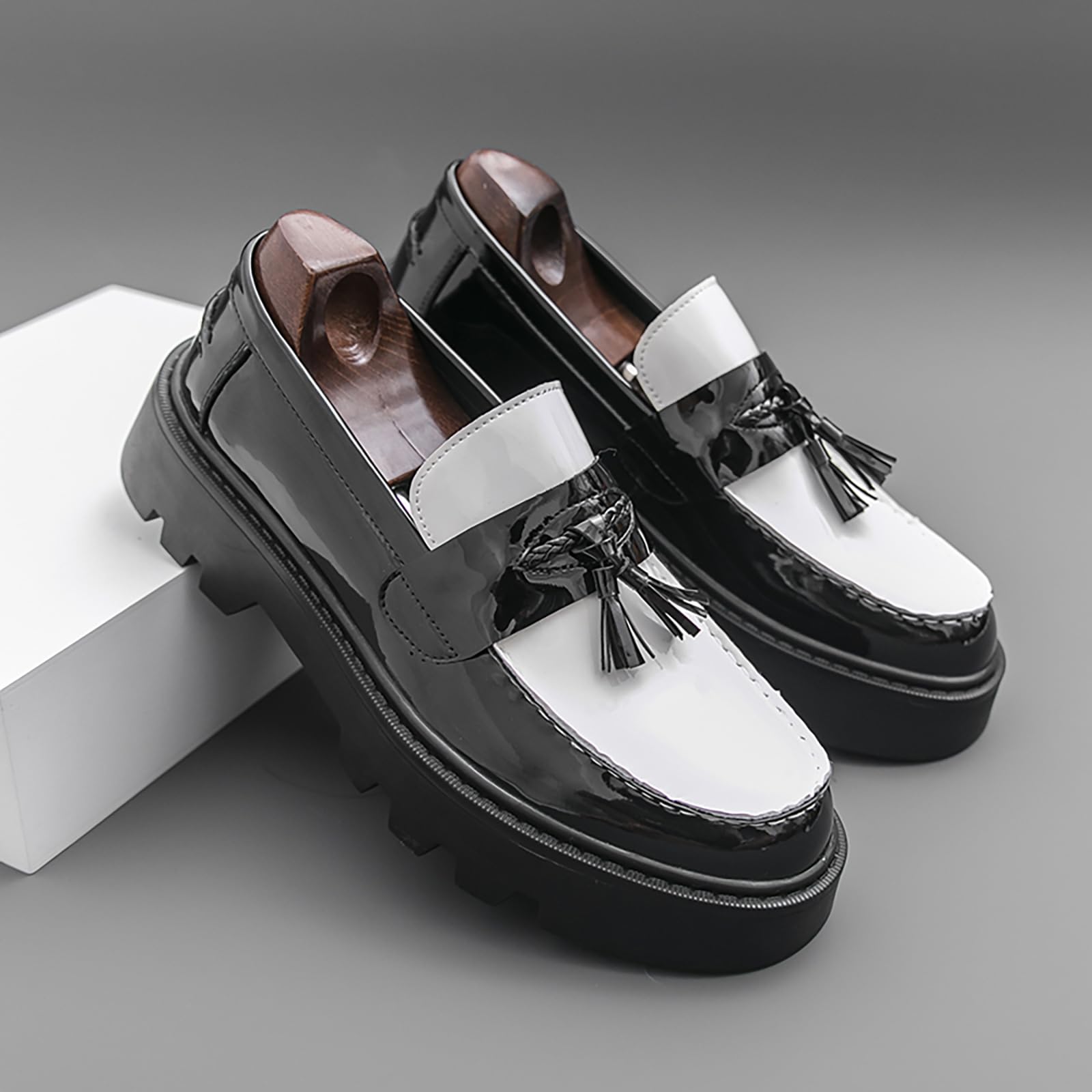 Mocasines De Charol Sintético con Borlas para Hombre Zapatos De Vestir Elegantes Formales De Estilo Business Casual Y Sin Cordones