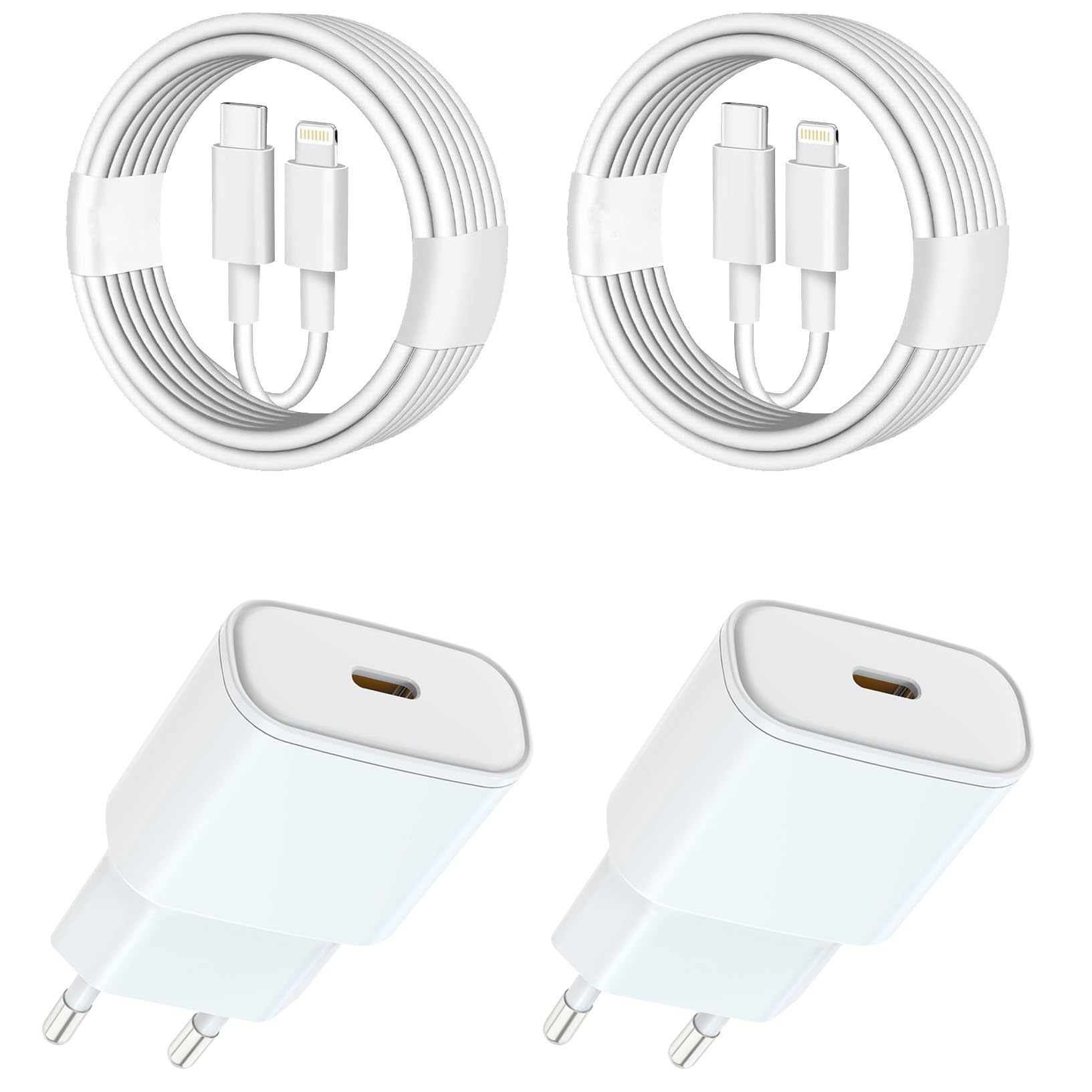 Cargador rápido para iPhone 14 Pro Max y 13 con 2 cables Lightning tipo C 25W 6