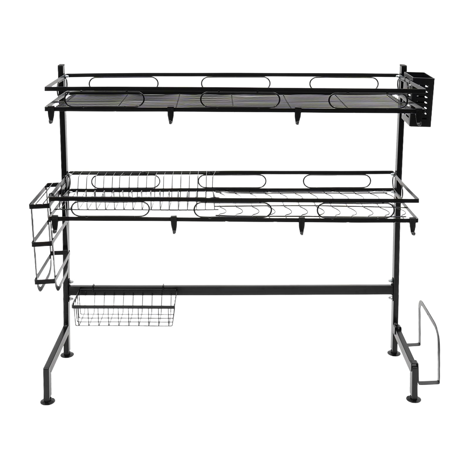 Escurreplatos para platos, escurreplatos sobre fregadero, 2 niveles, acero inoxidable, bandeja de goteo con soporte para utensilios, soporte para tabla de cortar, bloque de cuchillos, 82 cm