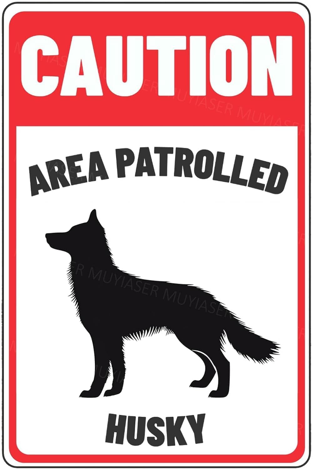 (2-Pack) Metal Tin Sign Caution Sign Area Patrolled Husky Beware Of Dog Sign Signs Door Sign Warning Sign For Fence Gate Yard Home Wall Decor 8x12 Inch