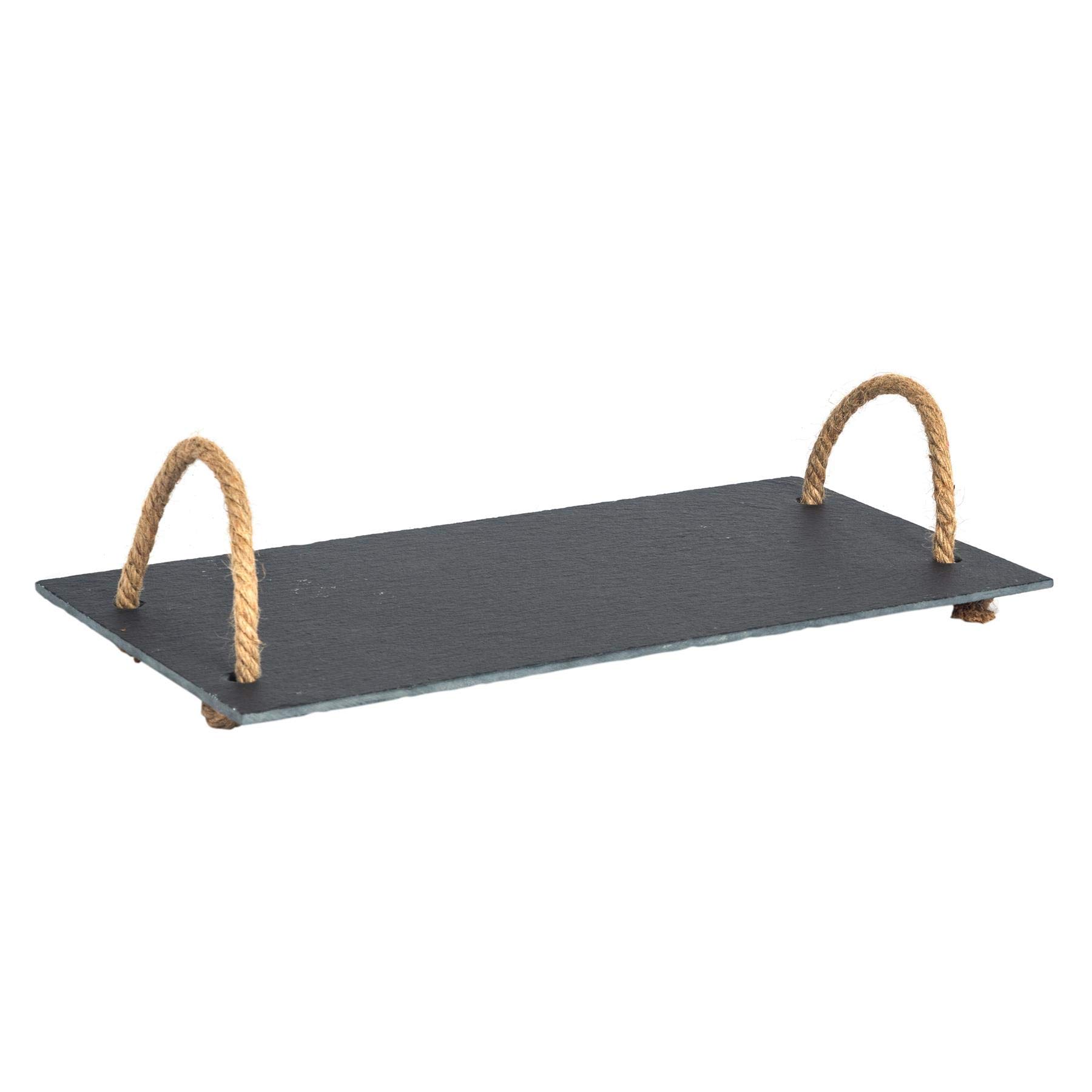 Argon Tableware Serving Tray With Rope Handles40 X 20Cm Natural Slate Serving Platter Tray Bread Cheese Board from B&Q