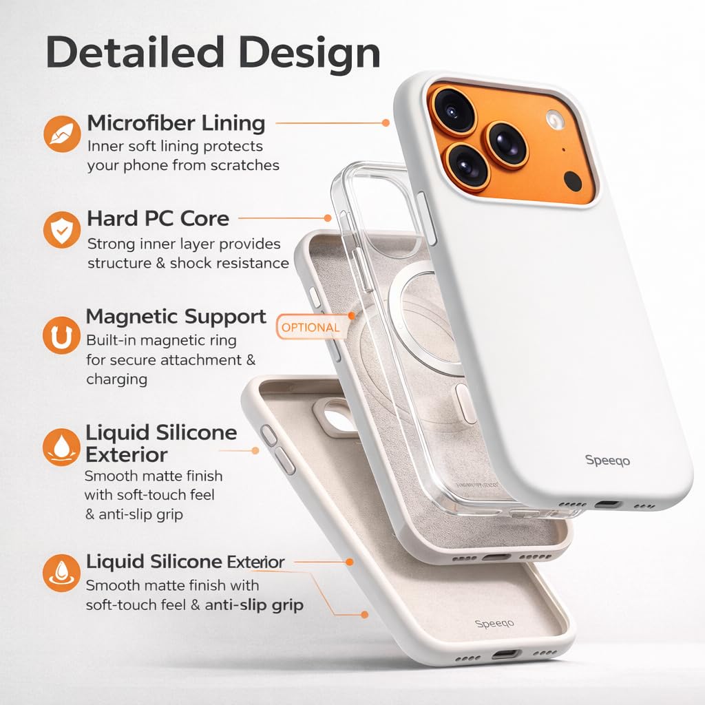 Silicone Case for iPhone 17 Pro, Soft-Touch, Shockproof, DustProof, Antiskid Phone Back Cover for Apple iPhone 17 Pro (White, iPhone 17 Pro) — Amazon image 3