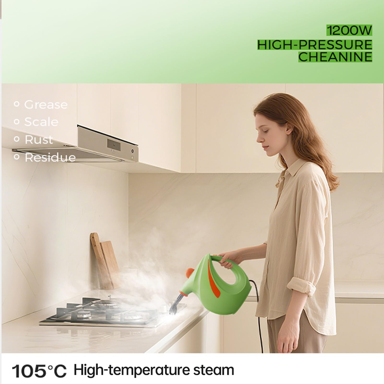 SIXRUN Odkurzacz Parowy, Wysokociśnieniowa Maszyna do Czyszczenia parą Mop Parowy 1200W 700ML Zbiornik na wodę 2-stopniowa Regulacja Prędkości do Kuchni łazienki Samochodu (Wtyczka UE 220 V)