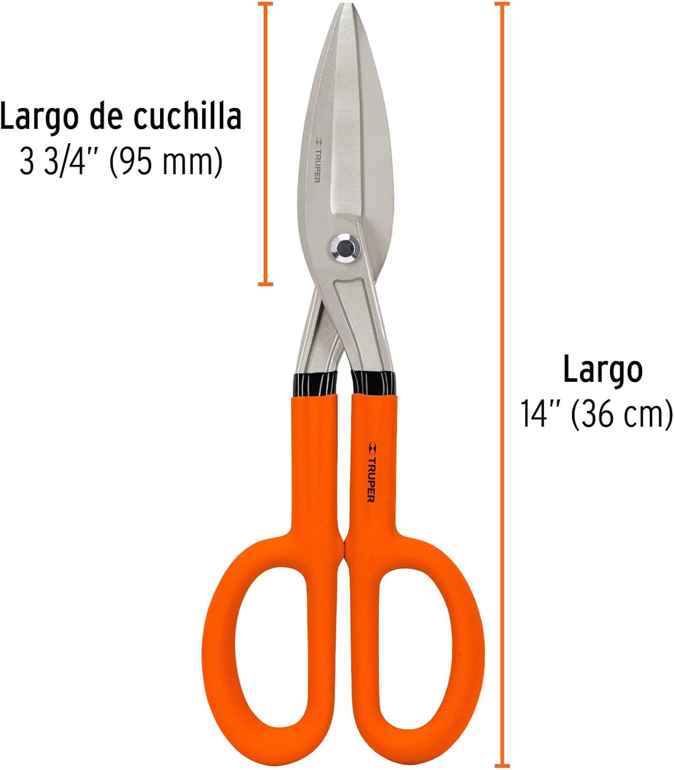 Truper 14" Hojalatero Scissors, Heavy-Duty Compact, Orange, Alloy Steel