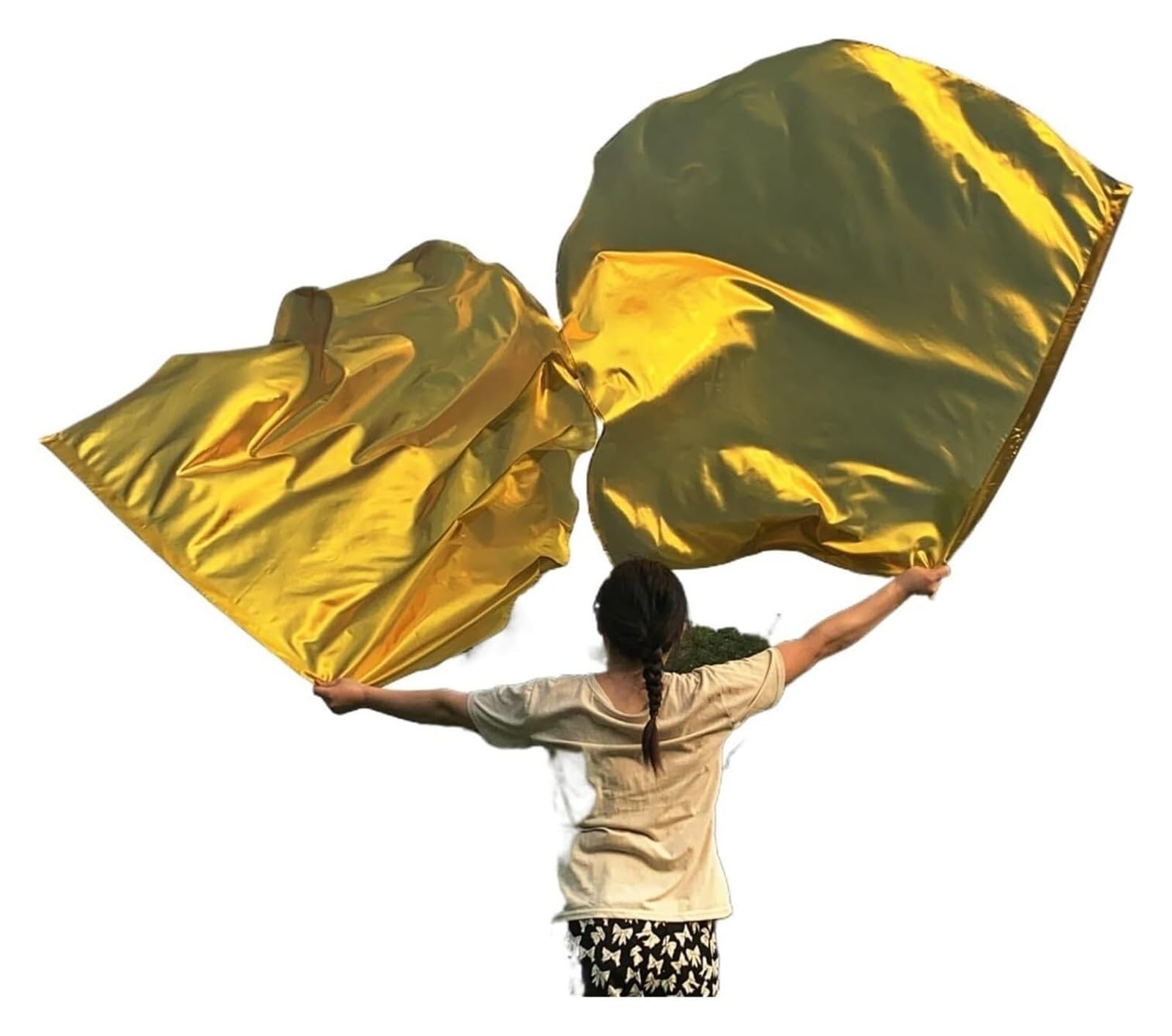 Banderas de adoración de danza 99% poliéster | Semicírculo de banderas de adoración de danza multicolor de 55 pulgadas con varilla plegable(Gold)