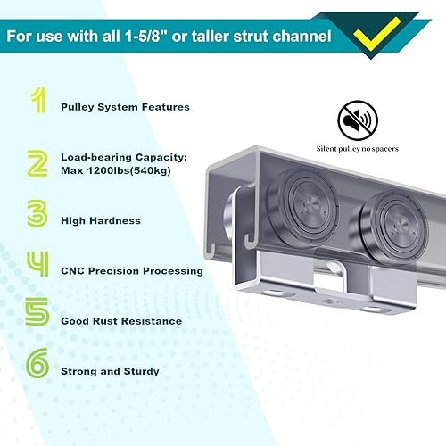 Miniatura 3 de Rodillo de carretilla de 4 ruedas ligero para uso con canales de puntal de 1-58 pulgadas de ancho o todos los canales de puntal de 1-58 pulgadas o