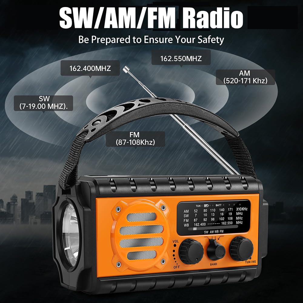 Winnes Radio d'urgence 20 000 mAh AM/FM avec lampe de poche et alarme SOS charge solaire