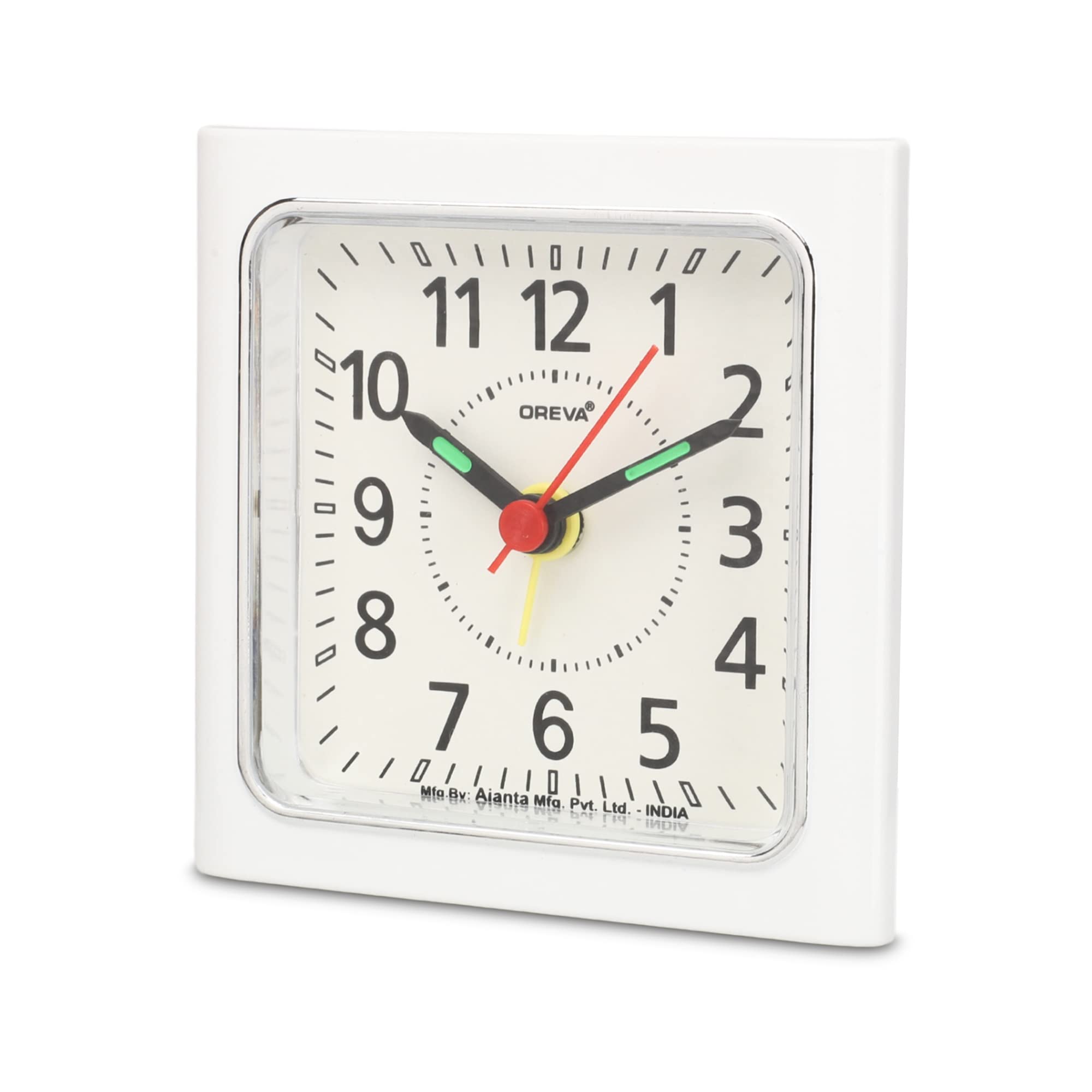 OREVA Bip Alarm Table Clock (White Color 8.9 cm x 3.7 cm x 8.9 cm, AA3187)