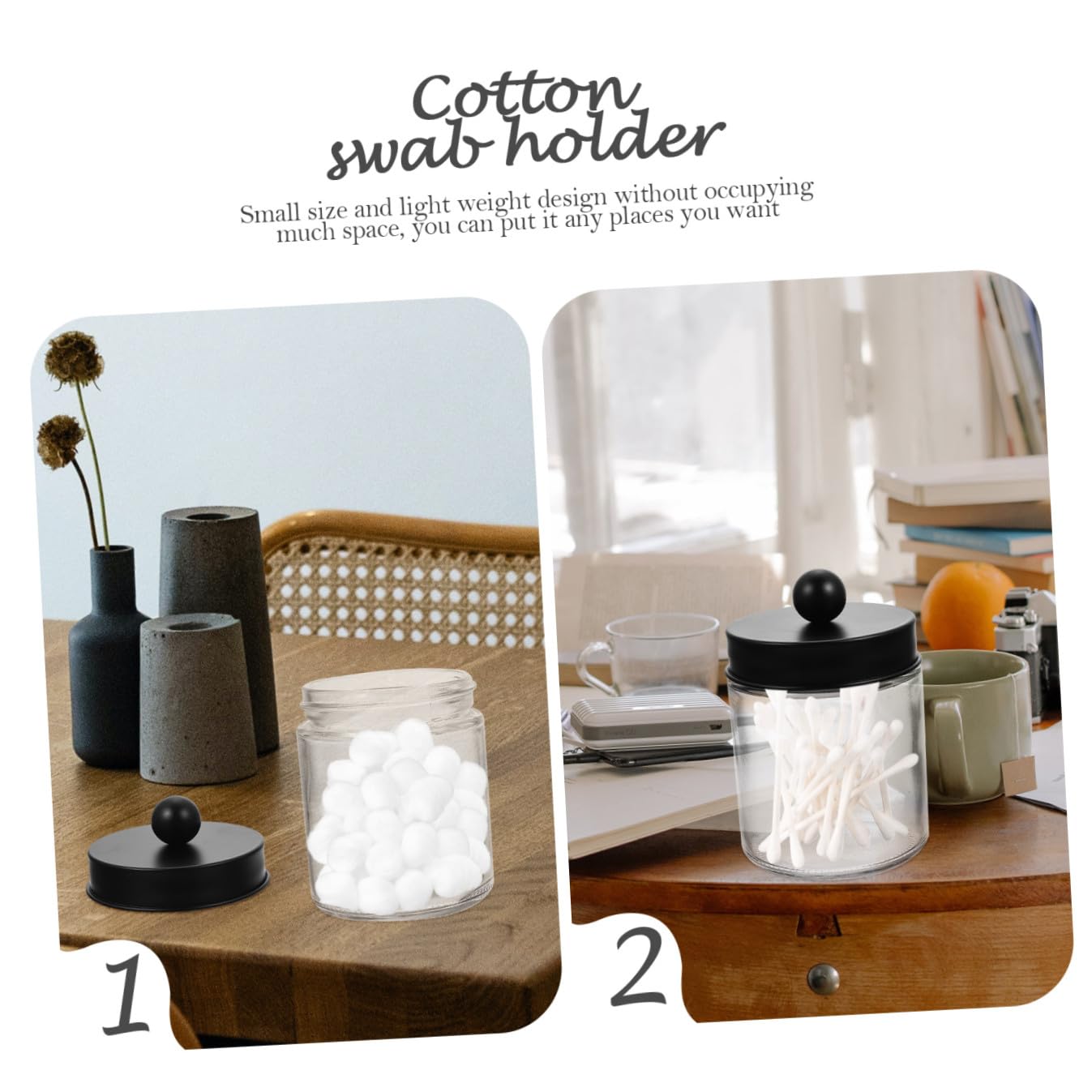 3 Stück Glasbehälter mit Edelstahldeckel Transparenter Wattebauschspender Aufbewahrungsglas für Wattestäbchen und Wattepads Bad Organizer