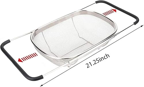 Miniatura 2 de Colador ovalado de acero inoxidable para colocar sobre el fregadero con asas de goma expandibles, colador de malla fina para cocina, colador de 6