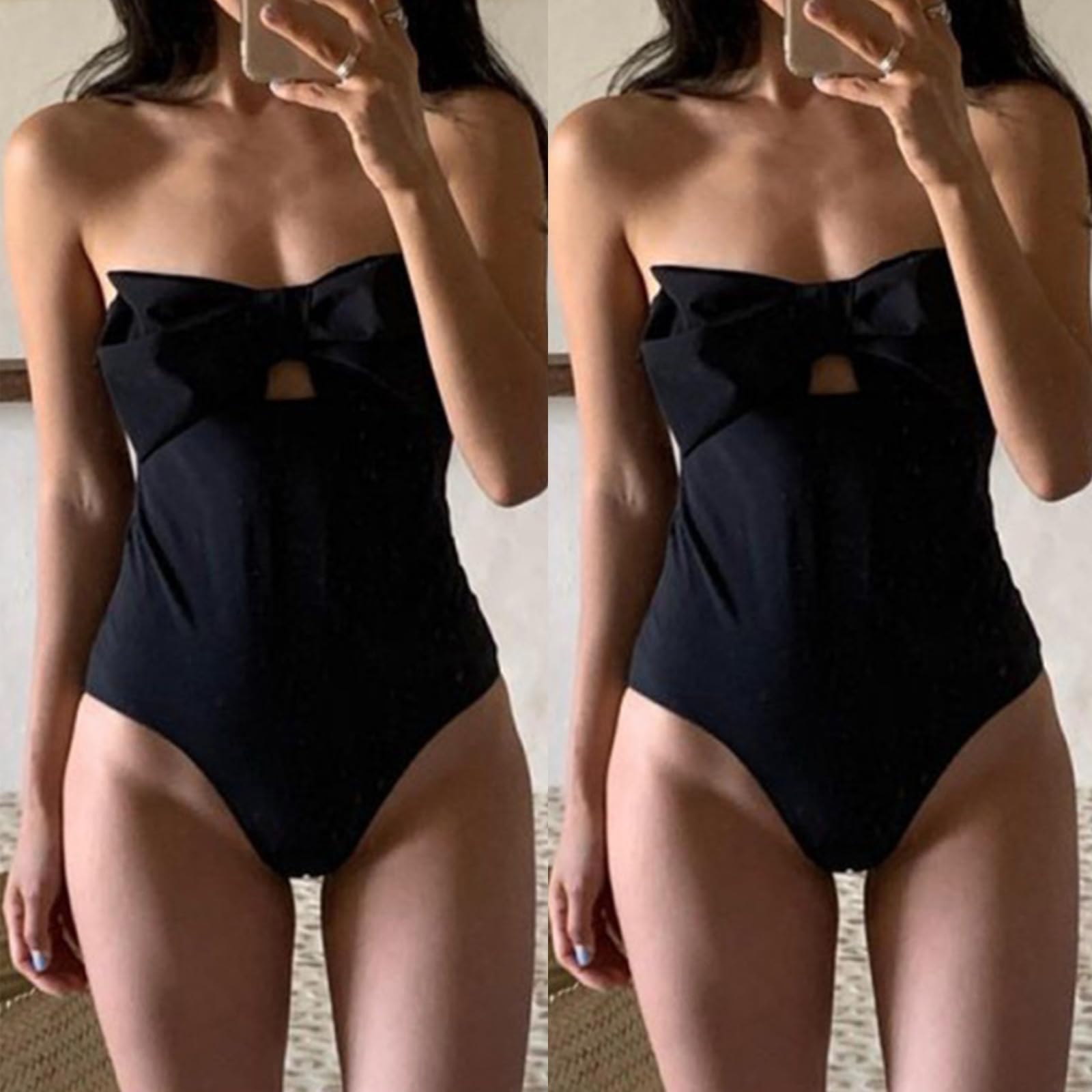 Maillot de bain bandeau sans bretelles pour femme avec nœud et effet gainant