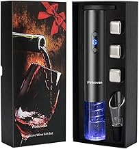 Wine Opener Electric Gift Set, Whiskey Stone Wine Lover Gifts with Wine Accessories of Automatic Corkscrew, Metal Ice Cube, Wine Pourer, Foil Cutter 4-in-1 set