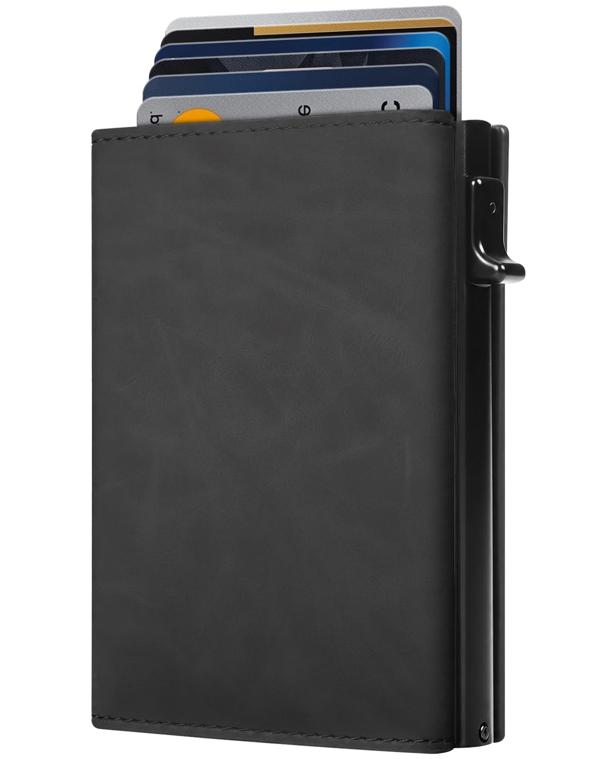 Wallet for Men Pop up Card Holder, Smart, Slim, Minimalist Design for Front Pocket, Premium RFID Blocking, 10-14 Card Capacity | ID Window | Cash Slot, Black, Small, Top Grain Leather-image-19