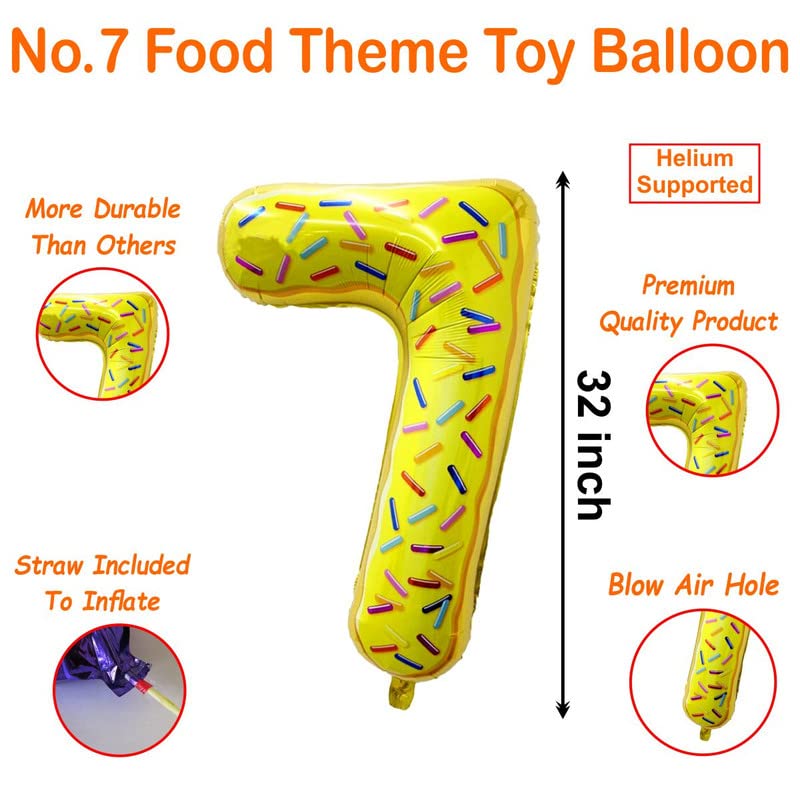 Image of Multicolor Donuts Candy 32 Inches 7 Numbers Shape Large Big Foil Helium Balloons For Party Decorations In Happy Birthday Anniversary Office Items Materials Set Pack, 1 Piece