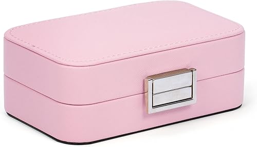 KAFTOP Joyero portátil de tamaño pequeño de viaje anillo collar pulsera aretes organizador de almacenamiento para mujeres y niñas soporte de cuero