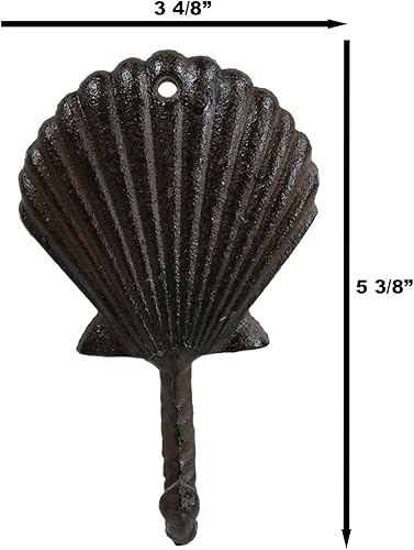 Miniatura 2 de Ebros Gift Paquete de dos ganchos de pared con diseño de concha de vieira marina costera, hierro fundido, acabado de bronce, náutico, vida marina,
