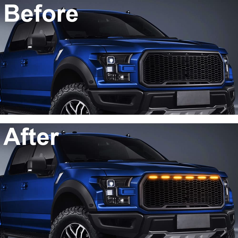 6 LED 18W Ambra Griglia anteriore per auto Luci di avvertimento Ambra Luci di marcia diurna DRL Copertura paraurti anteriore Lampada adatta per SUV Fo-rd F-150 Raptor 2014-2020 Impermeabile