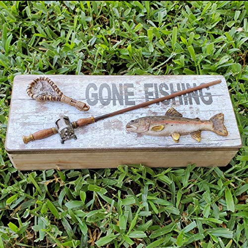 Tumbler Home Gone Fishing Wood Box - Rustic Wood Keepsake Box Holds Coins, Keys and Wallet - Father's Day Gift, Birthday or Christmas Gifts for Fisherman, Dad, Son, Grandpa - Image 3
