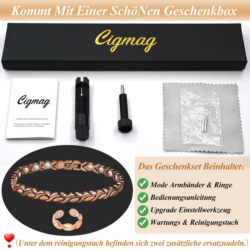 Drainage lymphatique en cuivre pour femme - Aimants ultra puissants - 99 % cuivre pur - Réglable avec outil de retrait et boîte cadeau