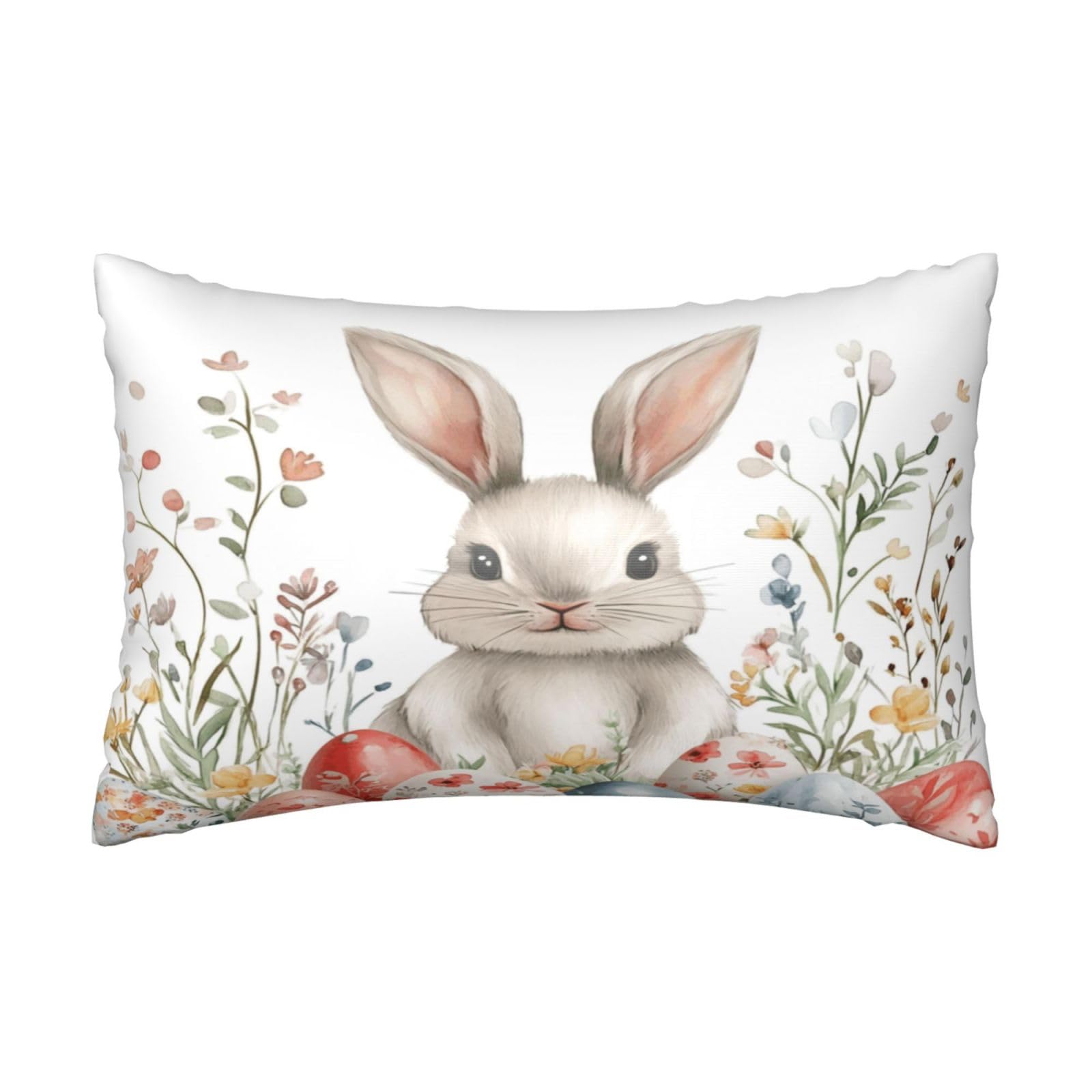 Easter Rabbit Bunny Satin Pillowcase Spring Florals Eggs Silk Pillow Cases for Hair and Skin Slipping Body Pillow Cover with Zipper Queen Size 20x30 Pillowcase Decorative for Kids Bedroom