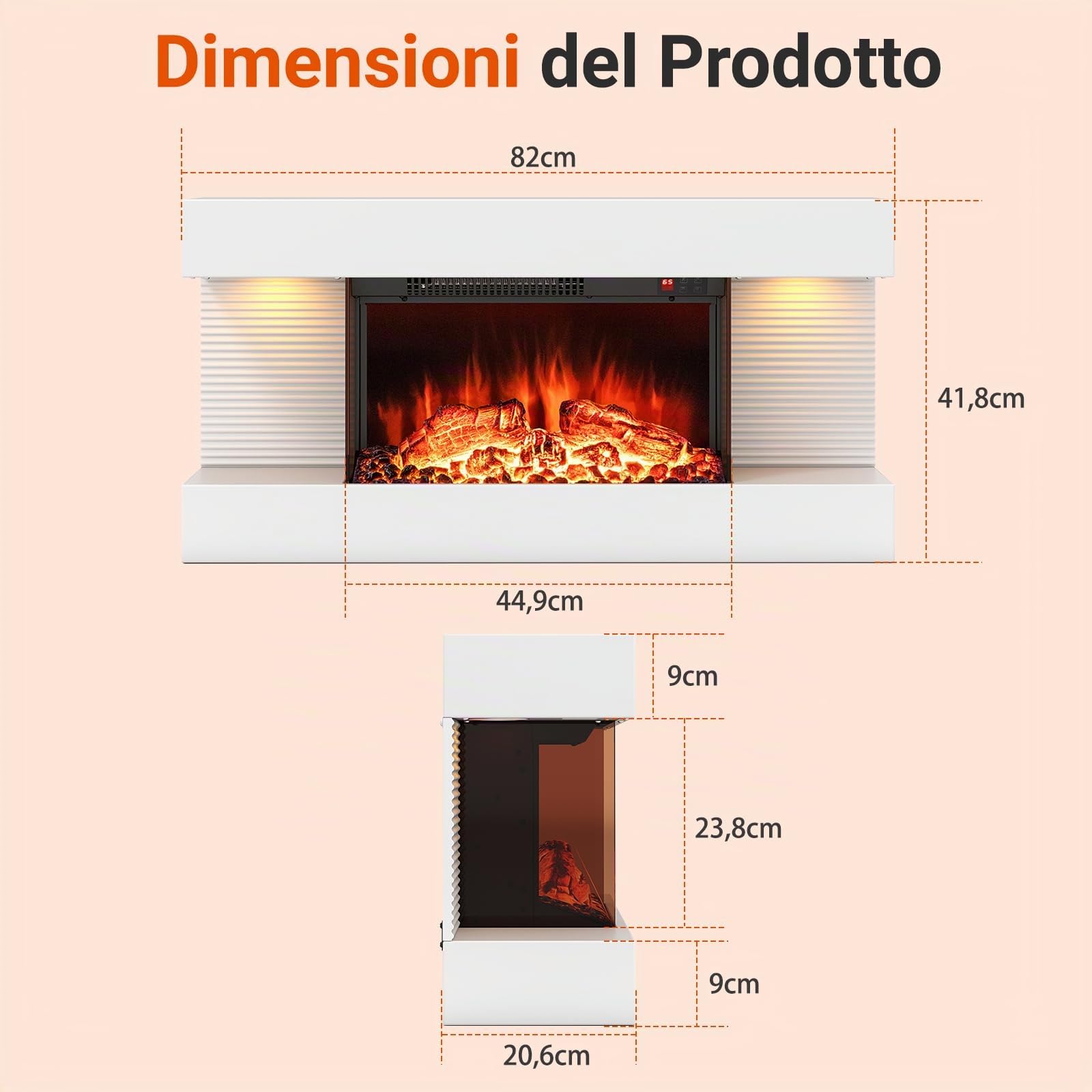RELAX4LIFE Caminetto Elettrico da Parete con Mensola Fluttuante, Fiamma Multicolore e Luce Ambientale, Caminetto da 750W/1500W con Telecomando, Protezione da Surriscaldamento e Timer 8 Ore
