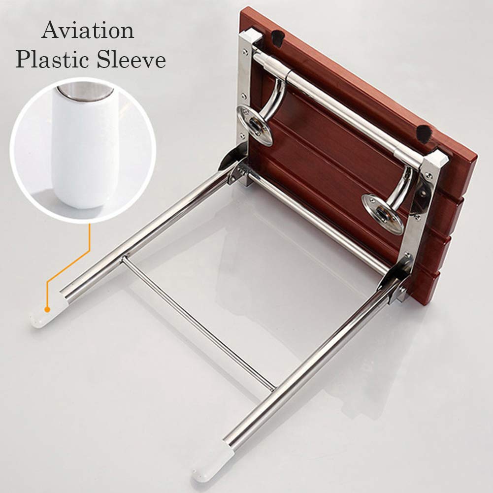 Natural Silla de Ducha de Madera Maciza Montada en La Pared,Asiento de Ducha Plegable con Patas de Acero Inoxidable,para Ancianos y Discapacitados(Cargable 160kg)