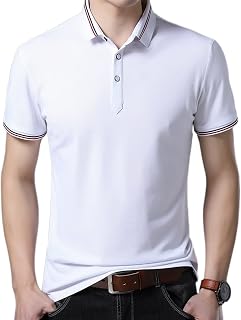 DAVBIR Men Performance Polos Pique Striped Collar Solid Color Sport Shirt Collared Short Sleeve Quick Dry Stretch Outdoor Fashion