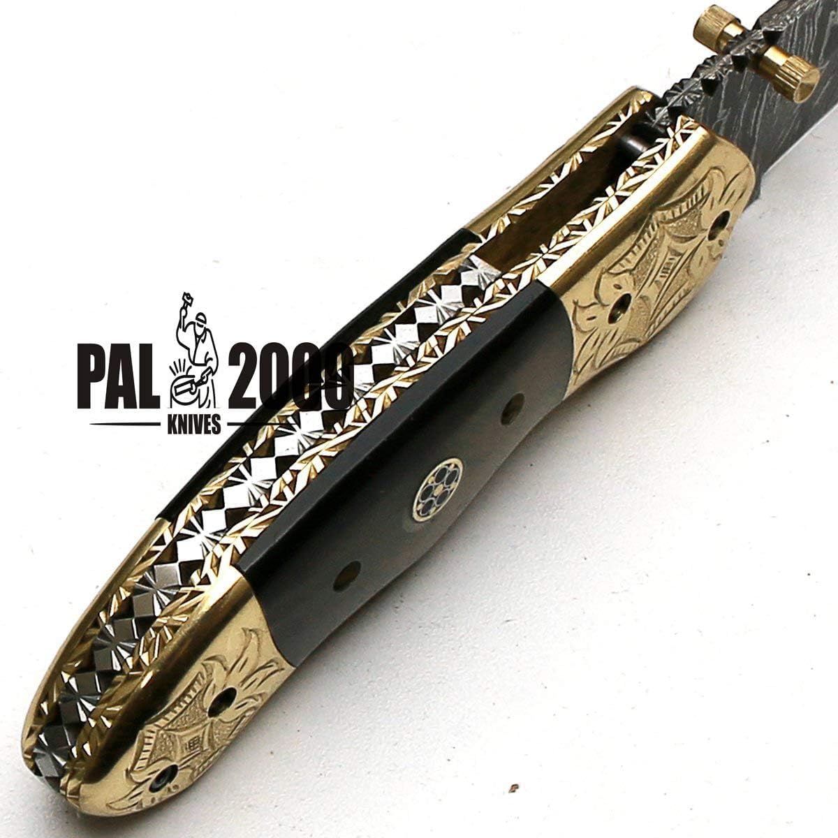 PAL 2000 KNIVES Coltello tascabile pieghevole in acciaio Damasco fatto a mano personalizzato con fodero 8904
