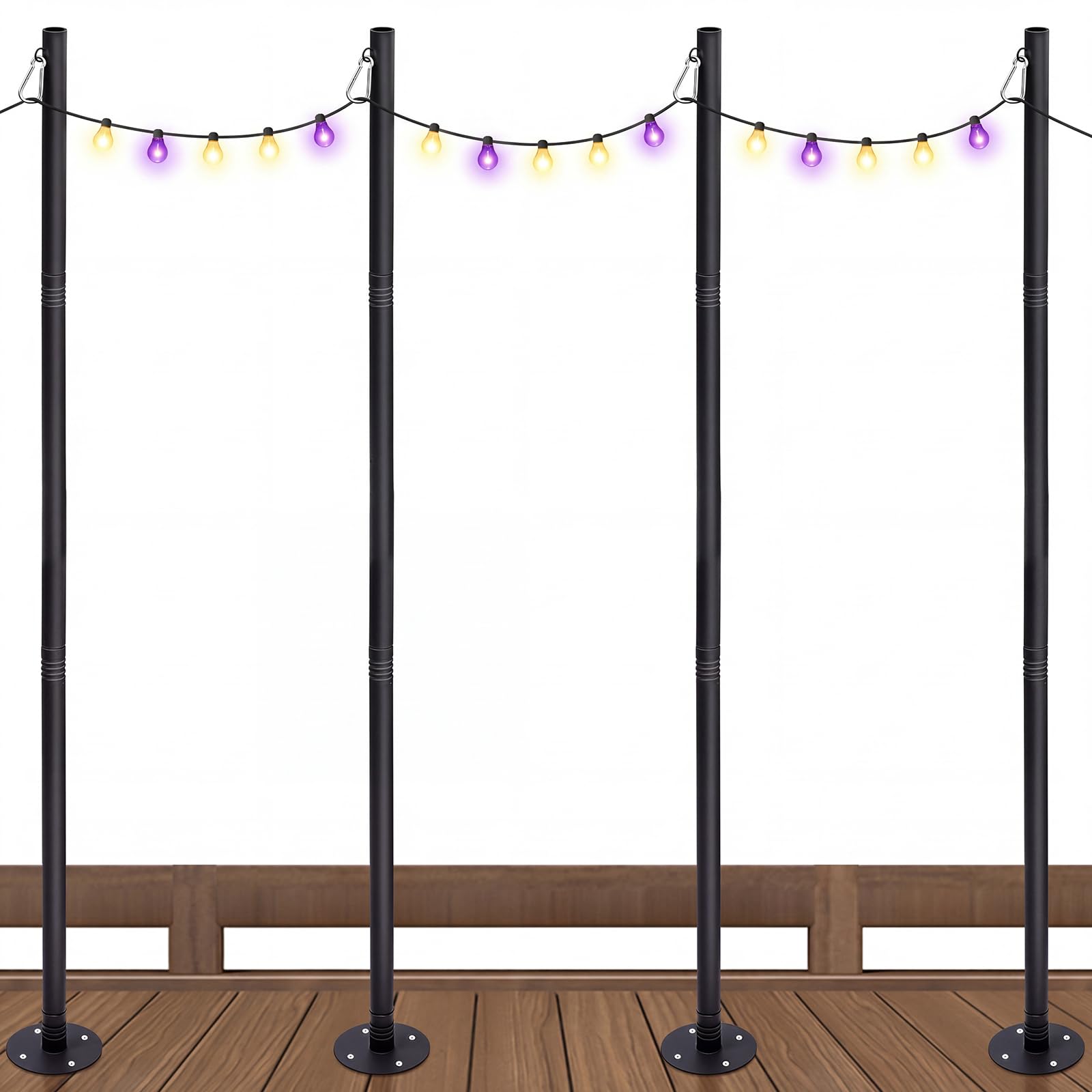 4 Pack String Light Poles with Anchor Base and Mounting Bracket, 10ft