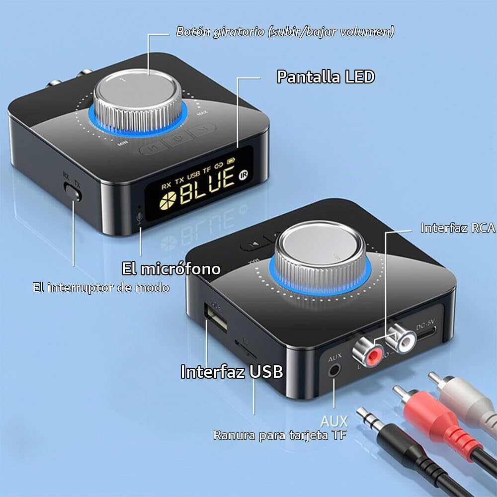 DollaTek Adaptador de Audio inalámbrico 2 en 1 Compatible con Bluetooth Transmisor Receptor liviano para TV PC Conexión estéreo Altavoz Auriculares
