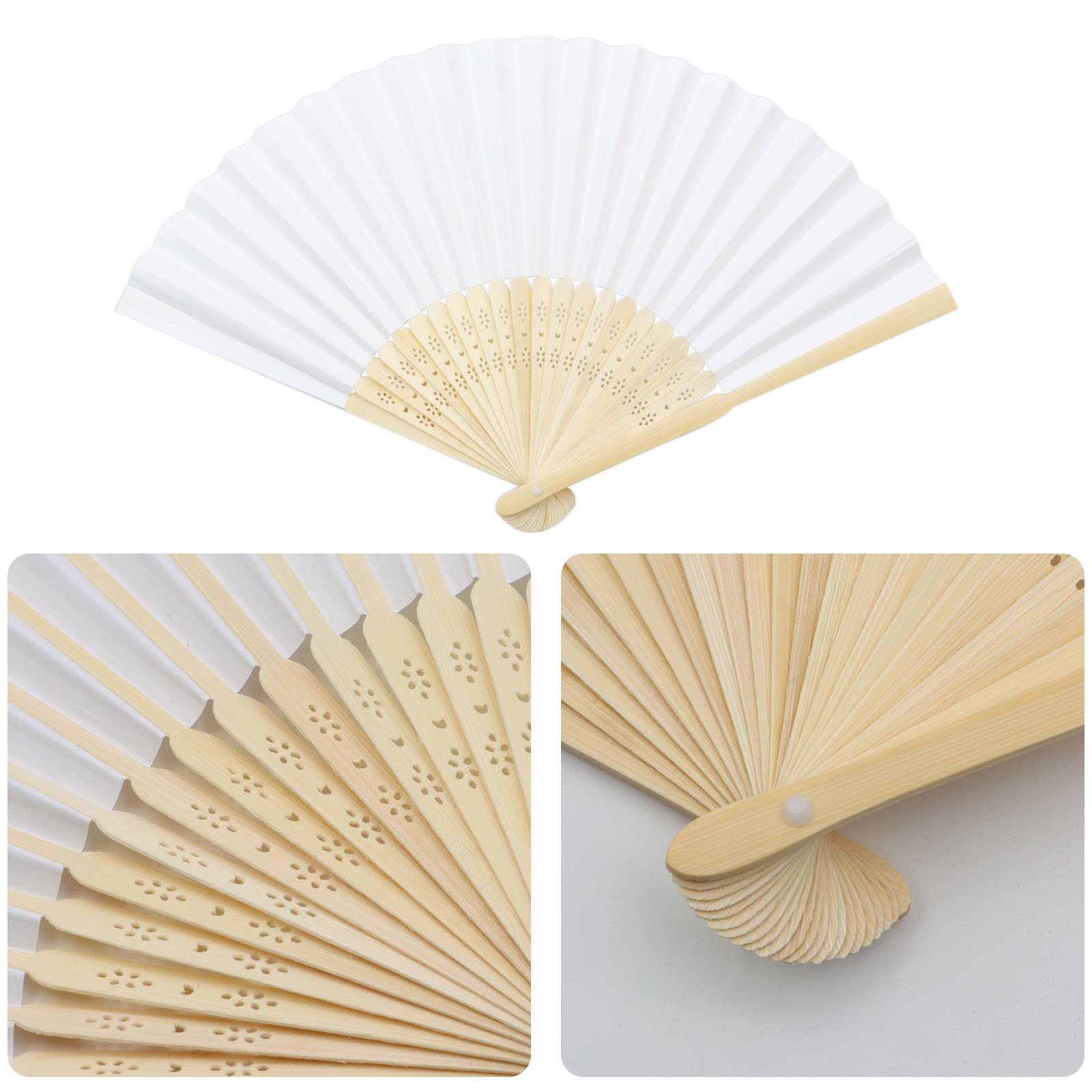 ZOCONE 16 Piezas Blanco Abanicos Boda para Invitados con Bolso de Organza Abanico Blanco Madera Plegable Abanico de Mano Novia Detalle para Bodas Invitadas