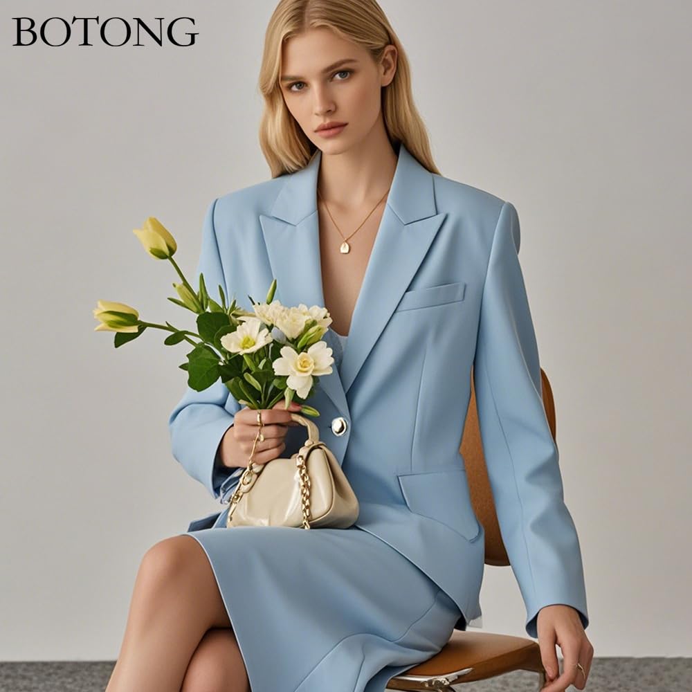 Ensemble 2 pièces pour femme avec jupe à un bouton et revers cranté, poche plaquée, tenue décontractée, blazer et jupe