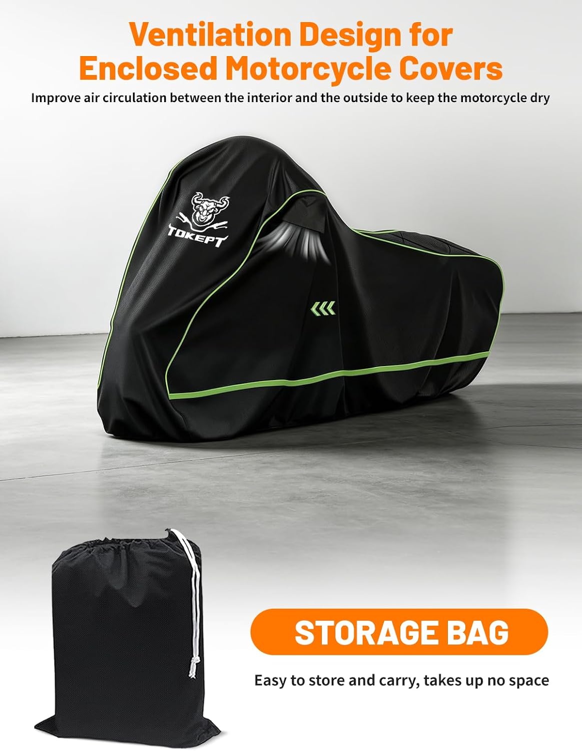 Full Enclosed Motorcycle Cover Waterproof Motorcycle Cover Heavy Duty Waterproof Outdoor/Indoor Storage Fits Scooters & Touring Motorcycles Length up to 108" with Reflective Strips (Black)