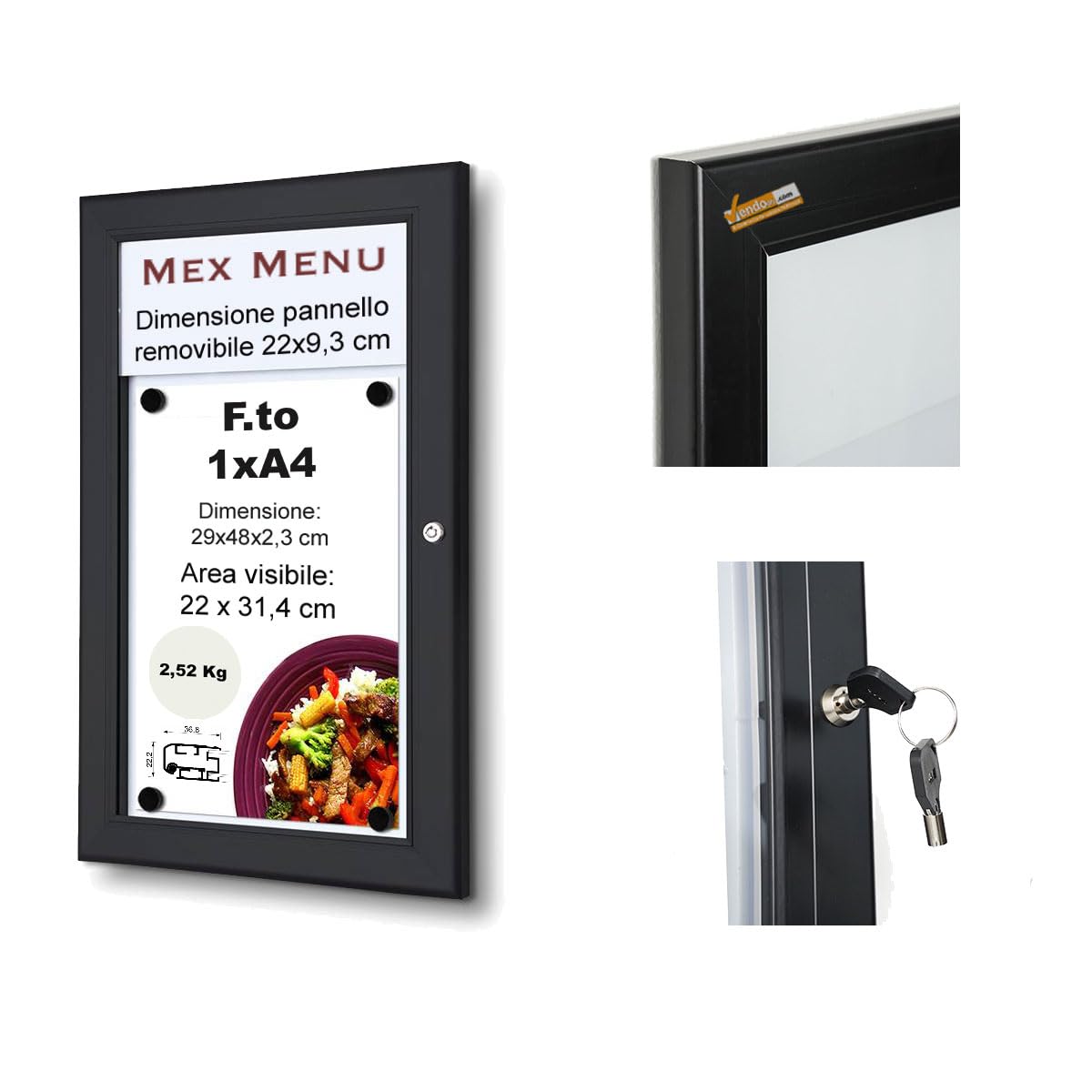 BACHECA DA ESTERNO PORTA MENU STRUTTURA ALLUMINIO COLORE NERO APERTURA A LIBRO - 1xA4