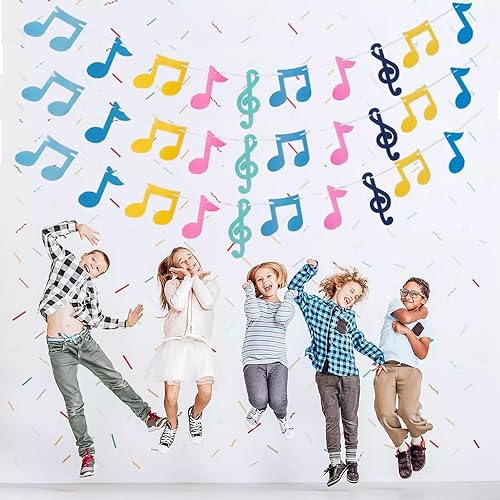 Miniatura 6 de 3 filas de notas musicales pancartas coloridas notas musicales guirnalda de fiesta temática de música decoración para Rock Roll cumpleaños, baby