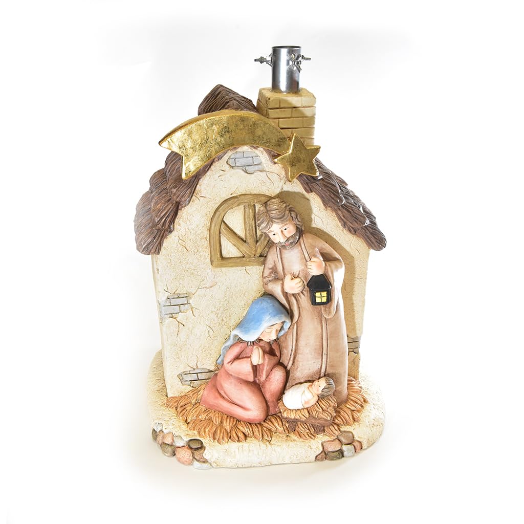 Magie di Natale Base pour sapin de Noël en forme de crèche avec maison, décoration intérieure (38,5 x 33 x h 55 cm)