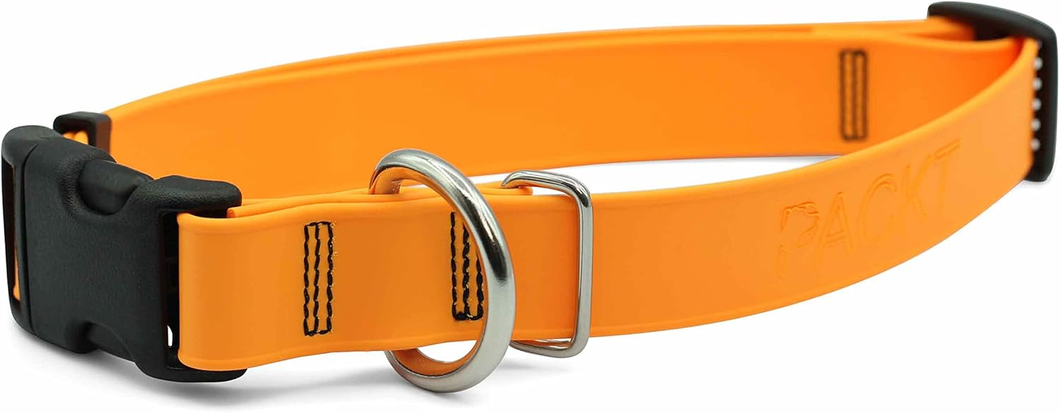 PACKT Endeavor Waterproof Dog Collar - No Stink, Made in USA | Tangerine Medium Dog Collar