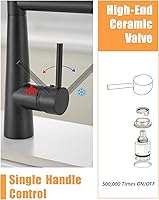 Vista 5 de Grifo de cocina negro mate con rociador, AIMADI - Grifo de cocina comercial, de una sola manija, con rociador desplegable de un solo orificio