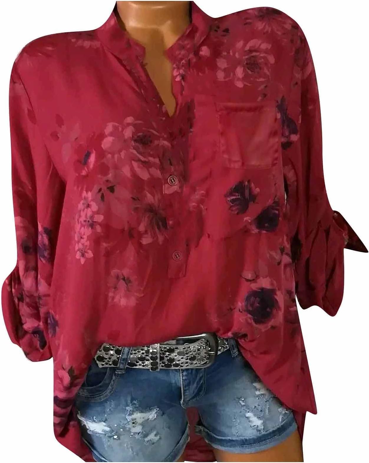Floral Tops for Women, 2023 V Neck Button Down Fashion Loose Casual Short Sleeve Shirts Blouse, Boho Tops