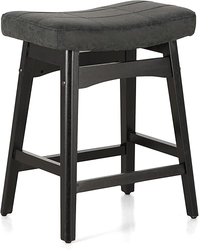 Miniatura 20 de Sophia & William Juego de 4 taburetes de bar de altura de mostrador, modernos taburetes de bar de piel sintética sin respaldo con patas de madera