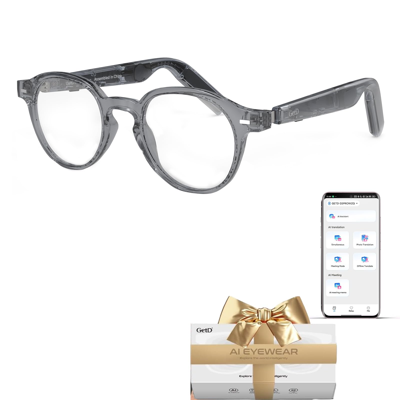 GetD 2026 AI Glasses for Men Women Smart Glasses Powered by ChatGPT with 145-Language Translation Blue Light Filtering